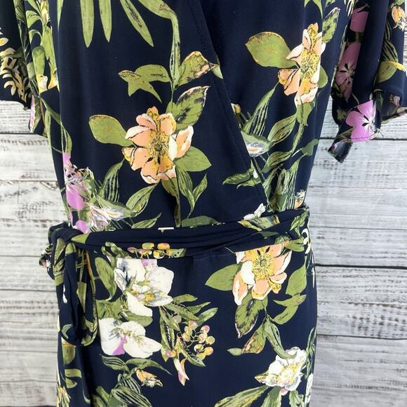 Roz & Ali Dress Plus sz 1X Navy Blue Purple Green Floral Slinky Stretch Tropical - Picture 4 of 11